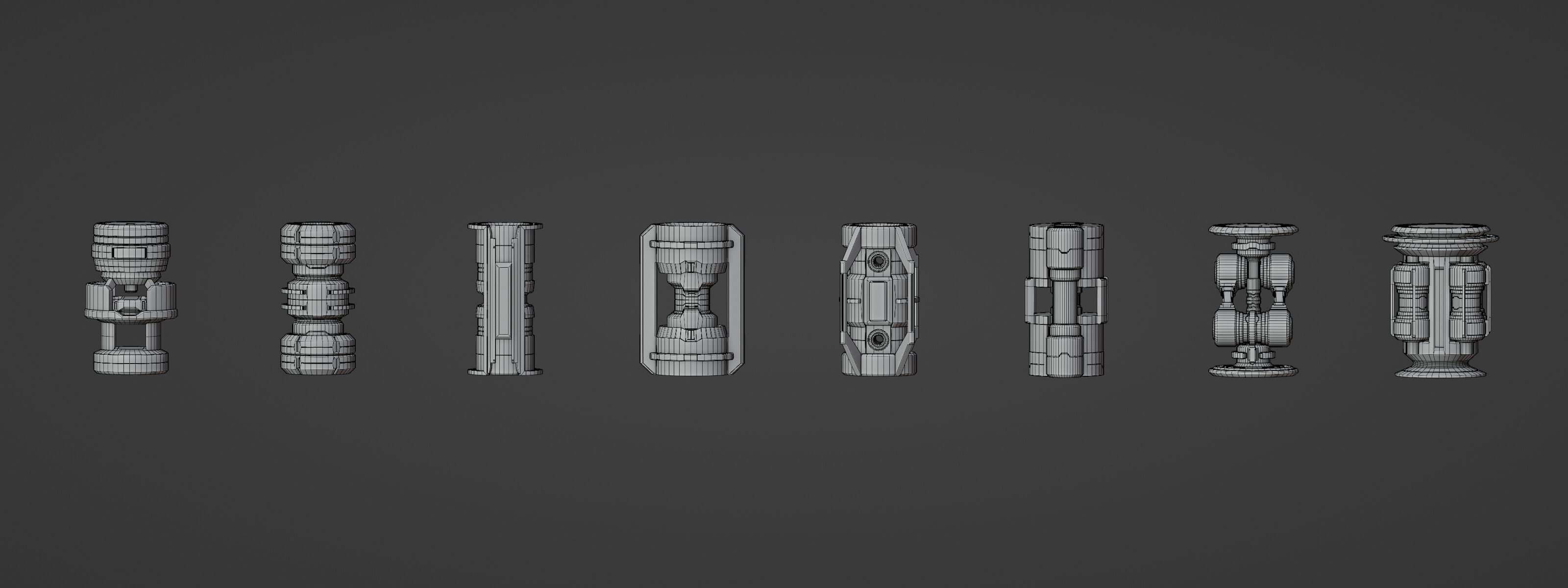 SCI FI - Cylinders Kit - 8 models Free low-poly 3D model_4