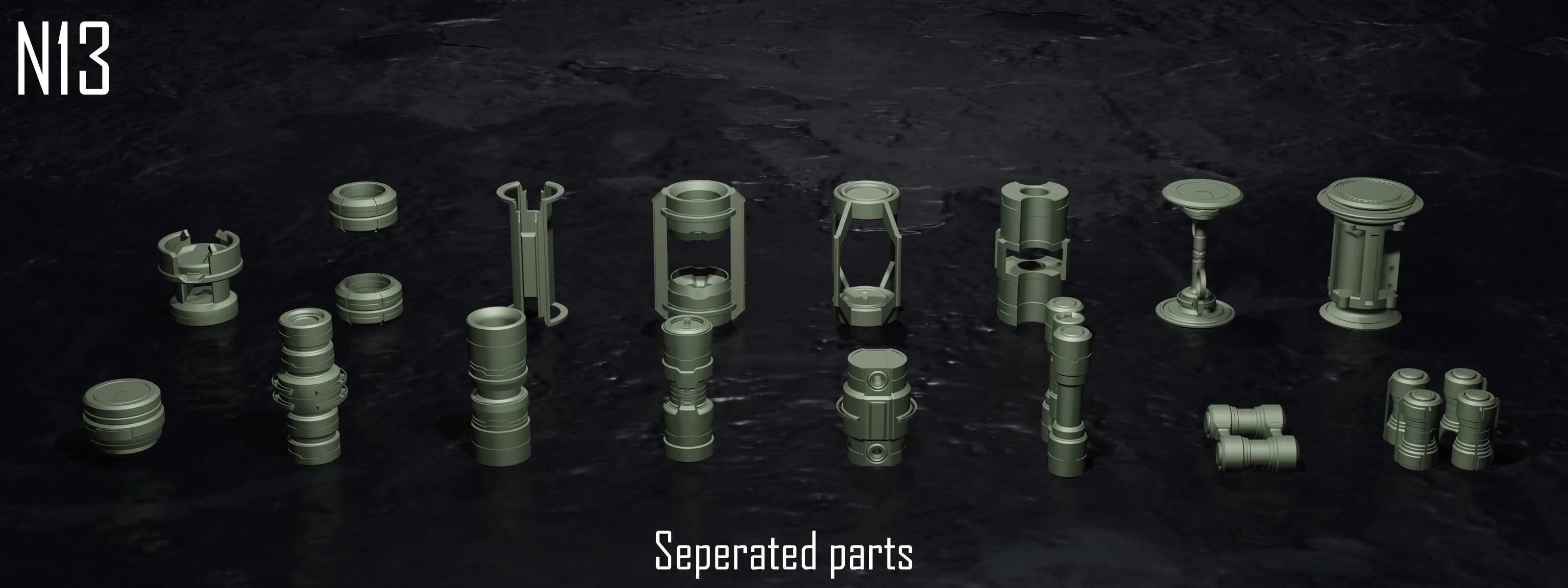 SCI FI - Cylinders Kit - 8 models Free low-poly 3D model_1