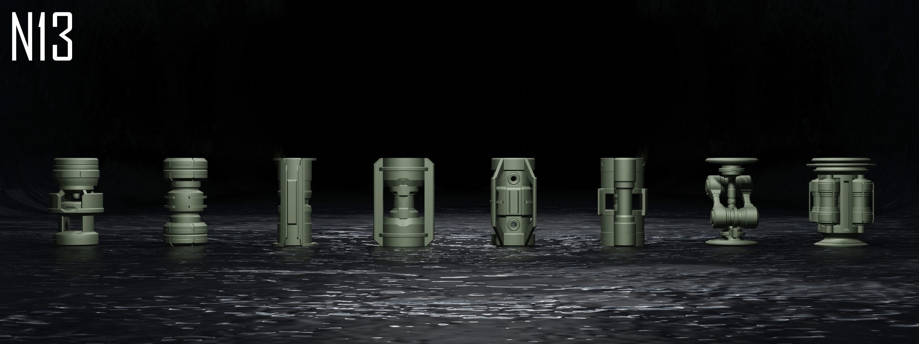 SCI FI - Cylinders Kit - 8 models Free low-poly 3D model_3