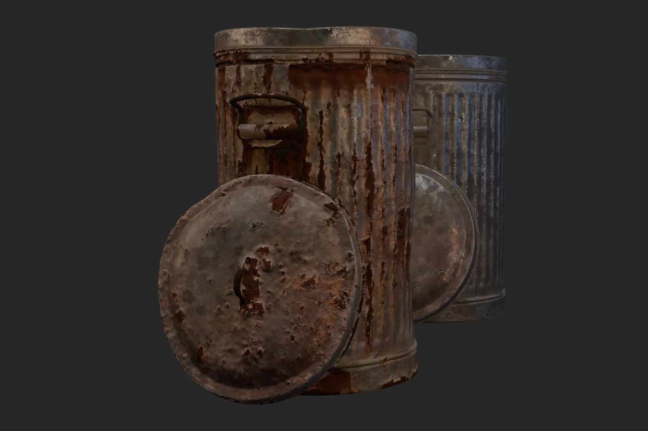 Metal trash can  Low-poly 3D model_2