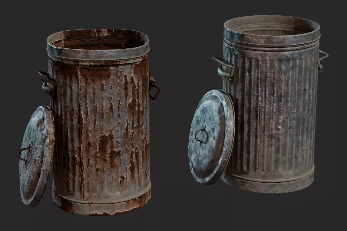Metal trash can  Low-poly 3D model_0