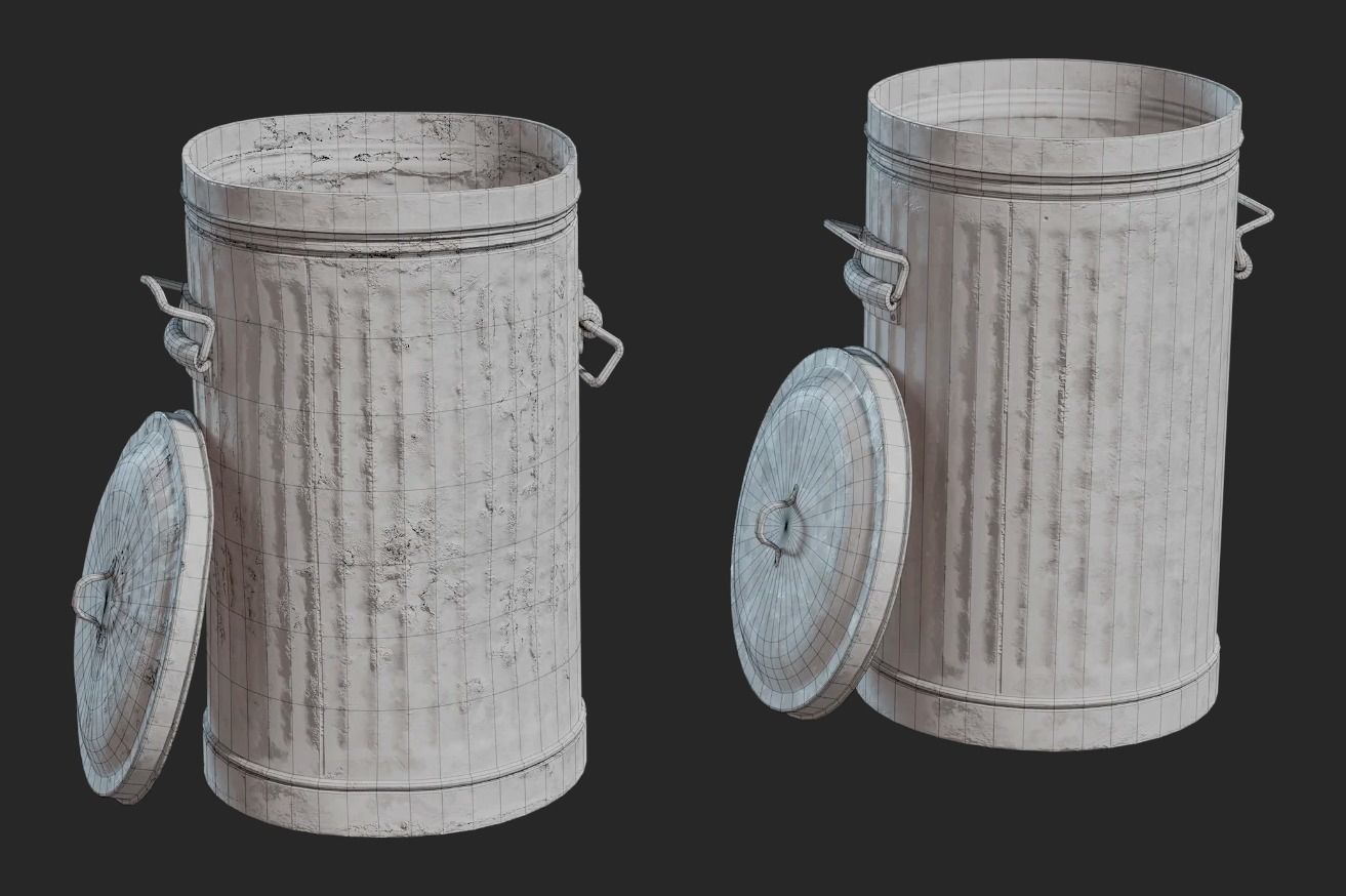 Metal trash can  Low-poly 3D model_4