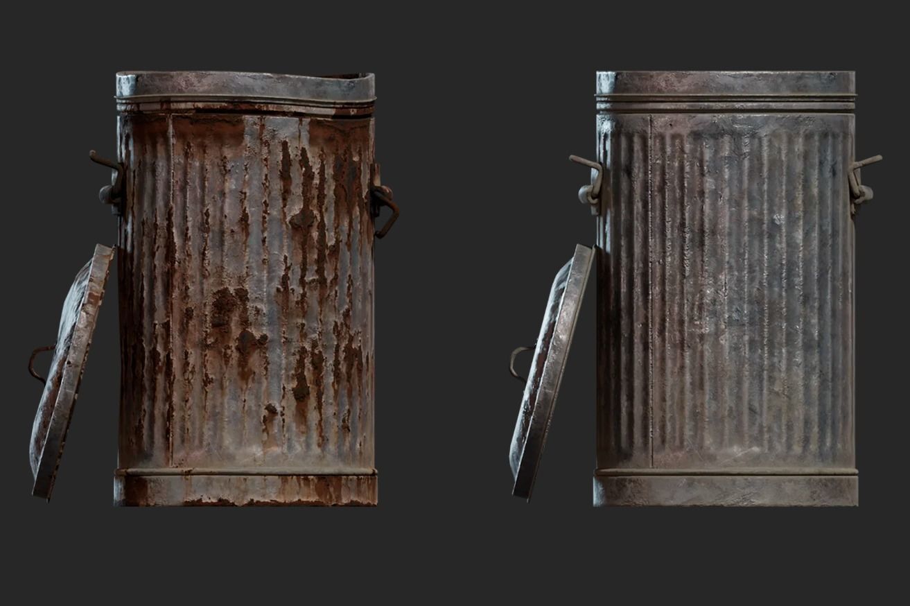 Metal trash can  Low-poly 3D model_1