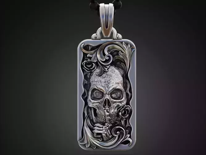 Skull skeleton floral scrolls roses pendant 3D print model