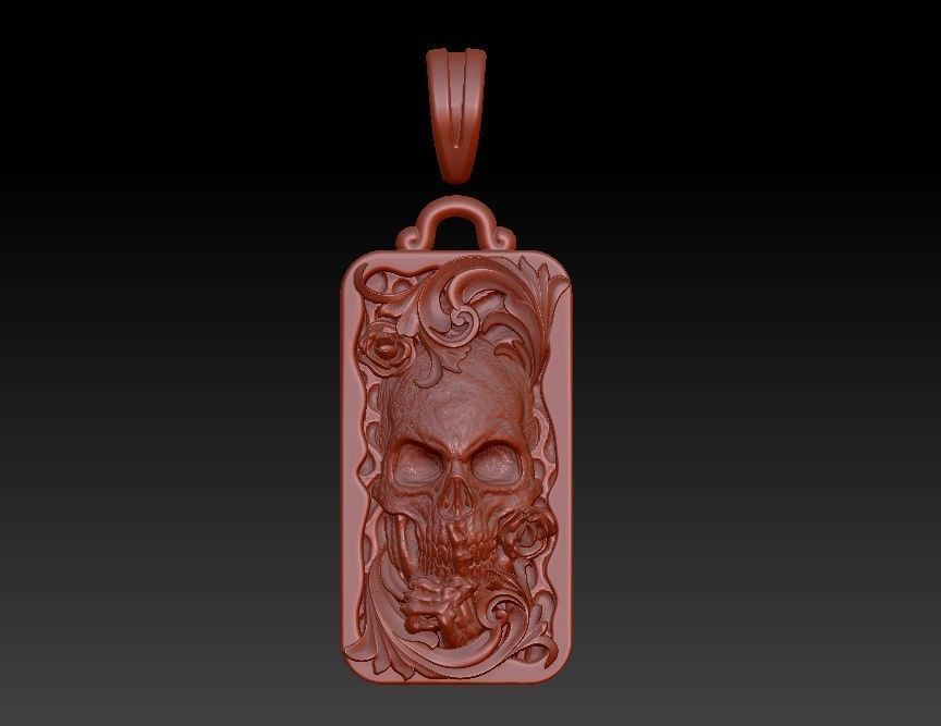 Skull skeleton floral scrolls roses pendant 3D print model_13
