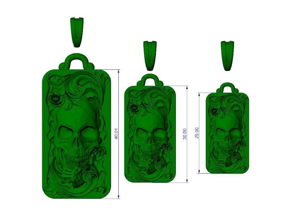 Skull skeleton floral scrolls roses pendant 3D print model_12