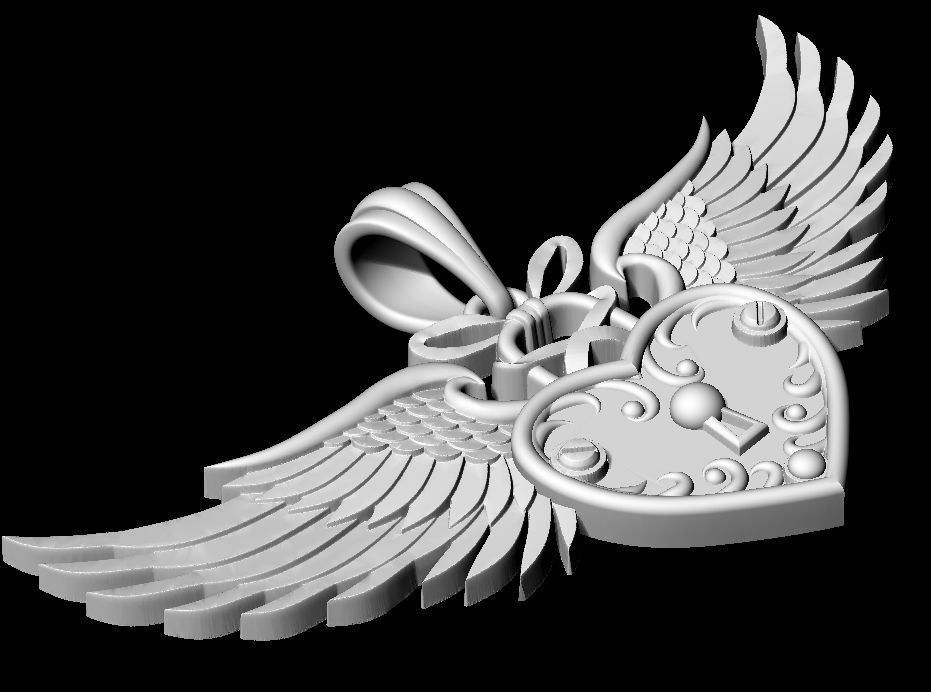 Heart with wings and key  3D print model_19