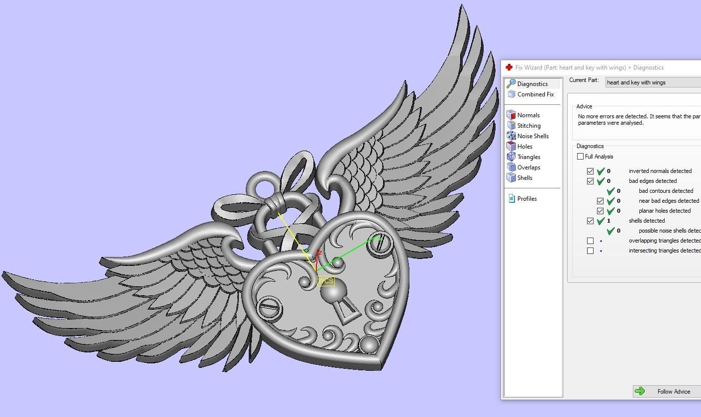 Heart with wings and key  3D print model_20