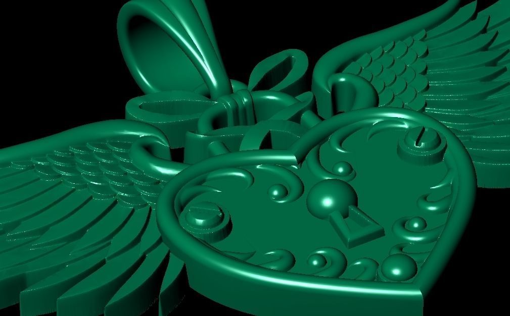 Heart with wings and key  3D print model_13
