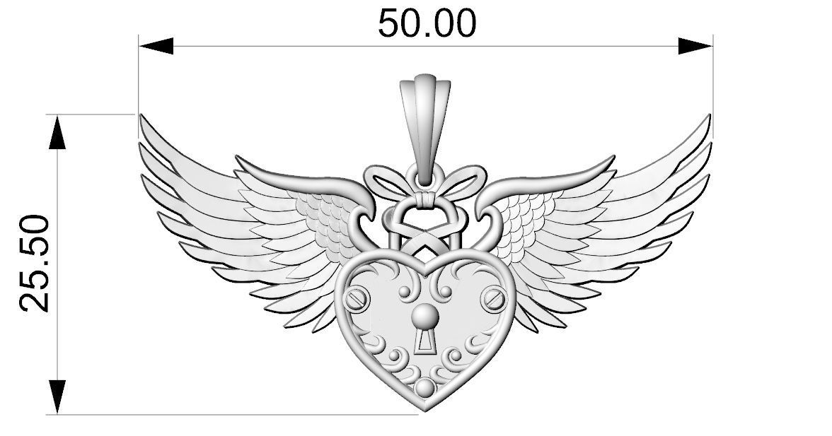 Heart with wings and key  3D print model_2