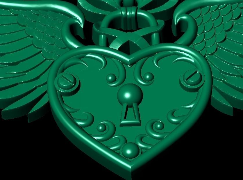 Heart with wings and key  3D print model_25