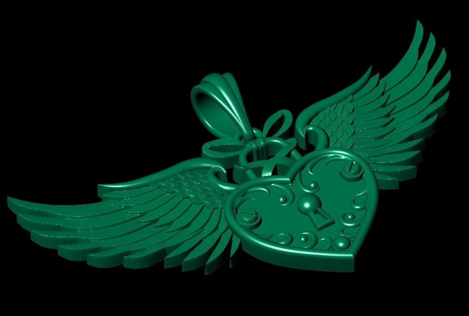 Heart with wings and key  3D print model_28