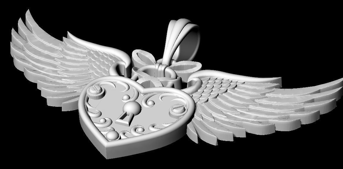 Heart with wings and key  3D print model_10