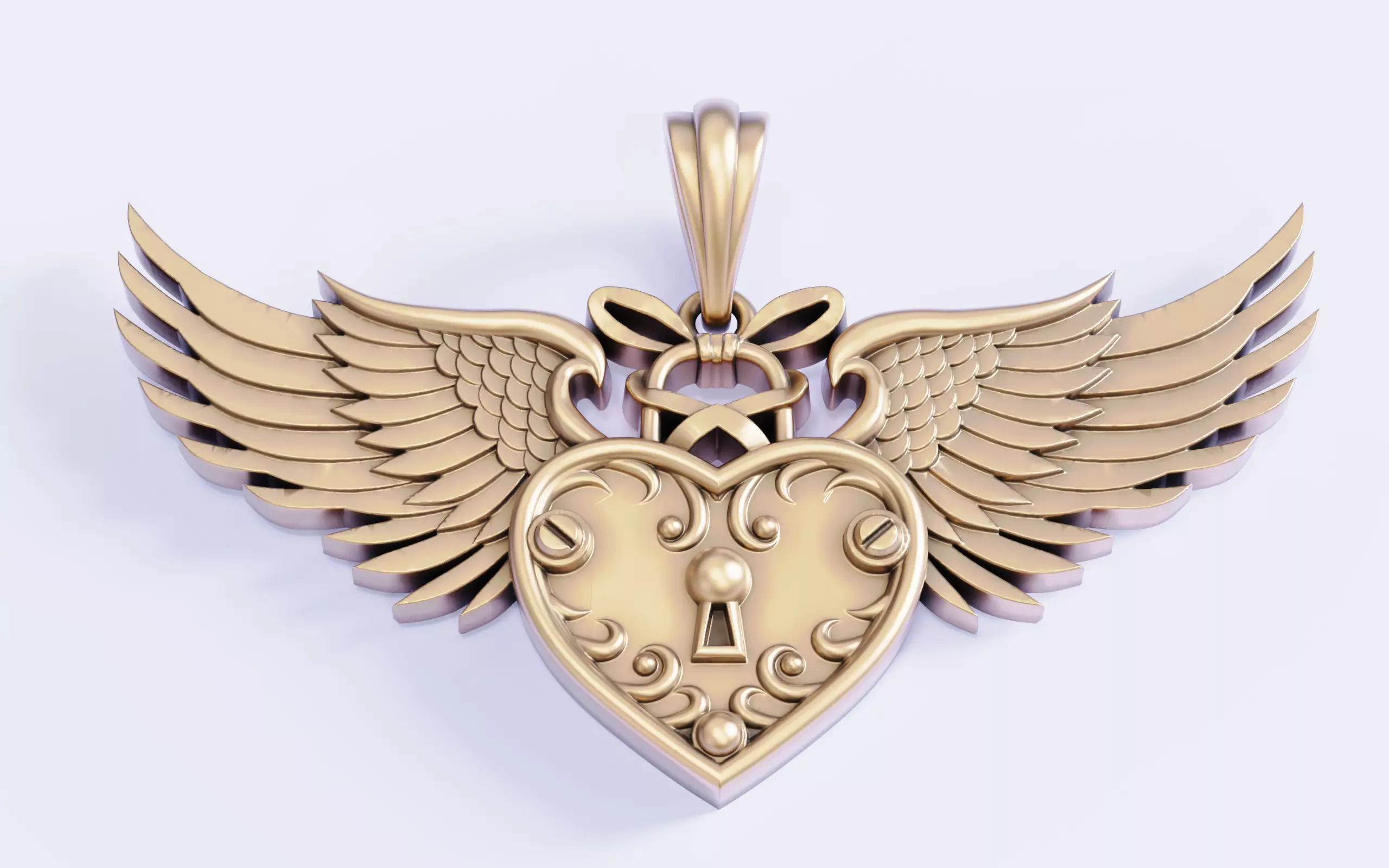 Heart with wings and key  3D print model_0