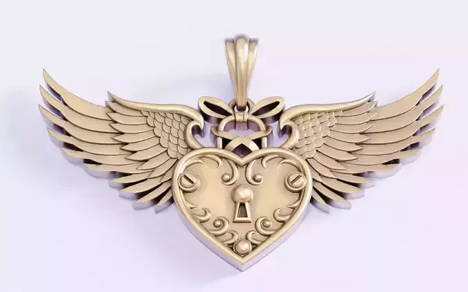 Heart with wings and key 