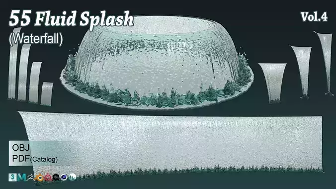 55 fluid splash 3D model waterfall 3D model