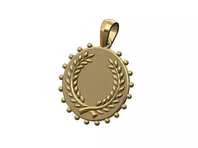 Beaded bay leaves crown pendant with bail 3D print model