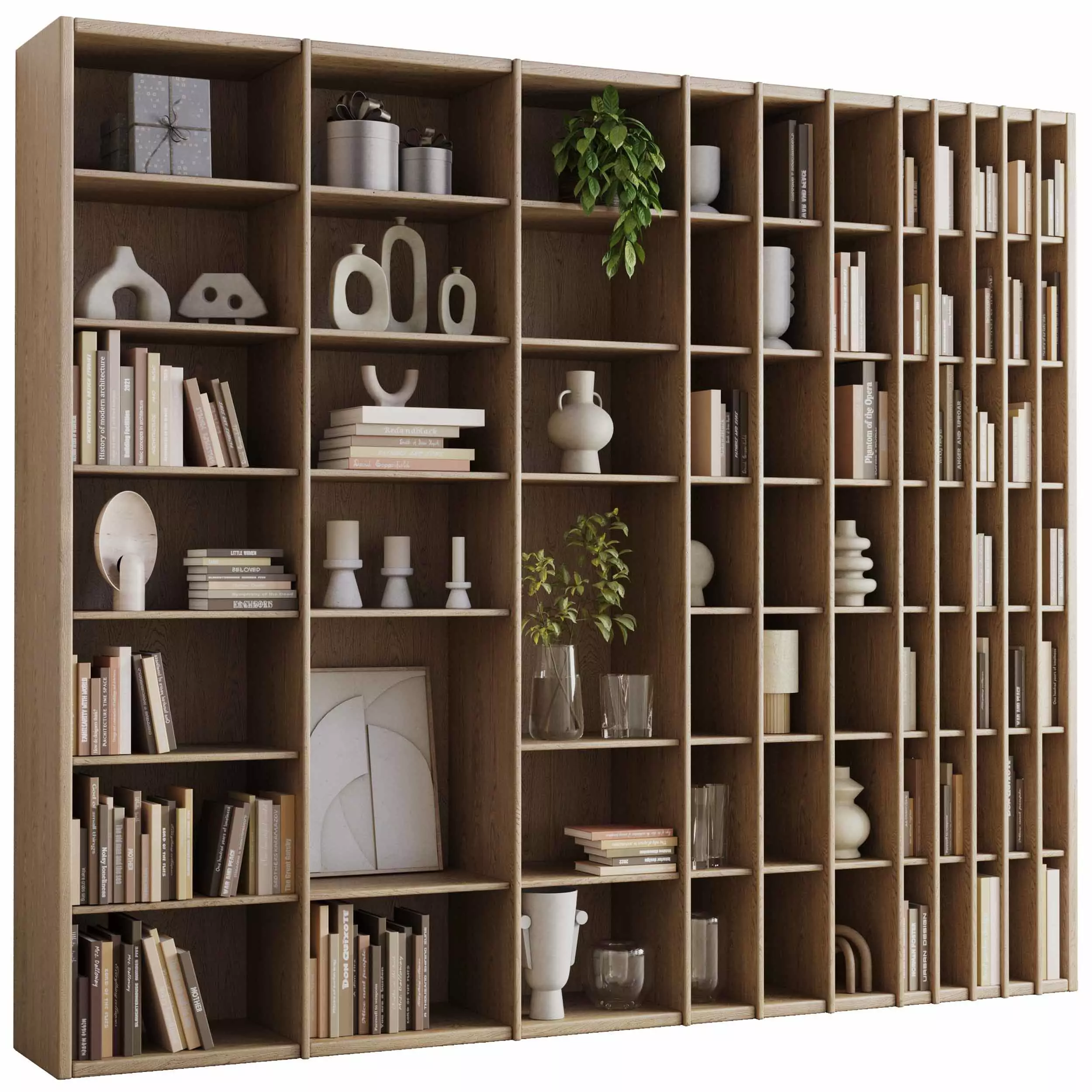 wooden Shelves Decorative With Plants and Book - Wooden Rack 15 3D model