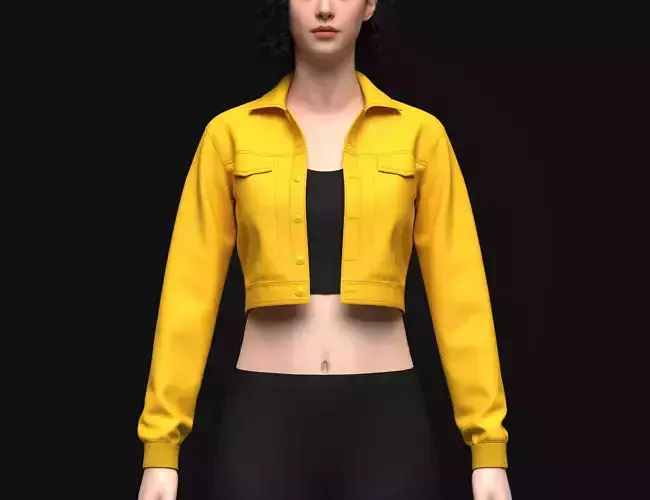 Womens Cropped Denim Jacket with Crop Top 3d Model