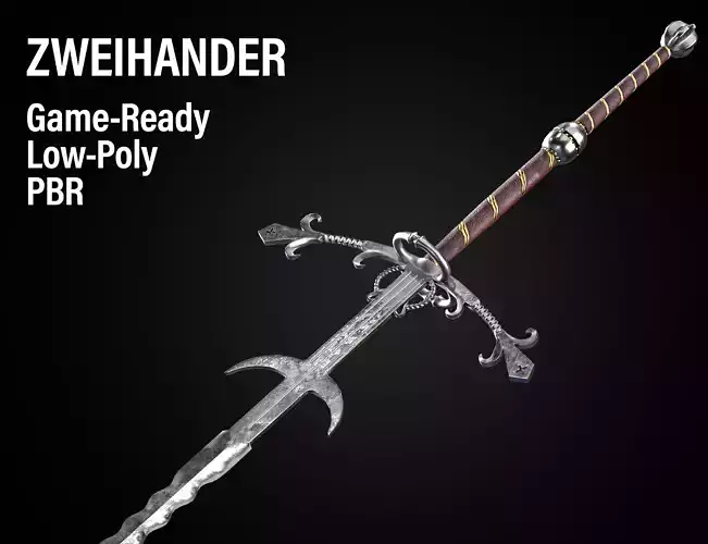 Zweihander Weapon Melee Sword Low-Poly Game-Ready PBR