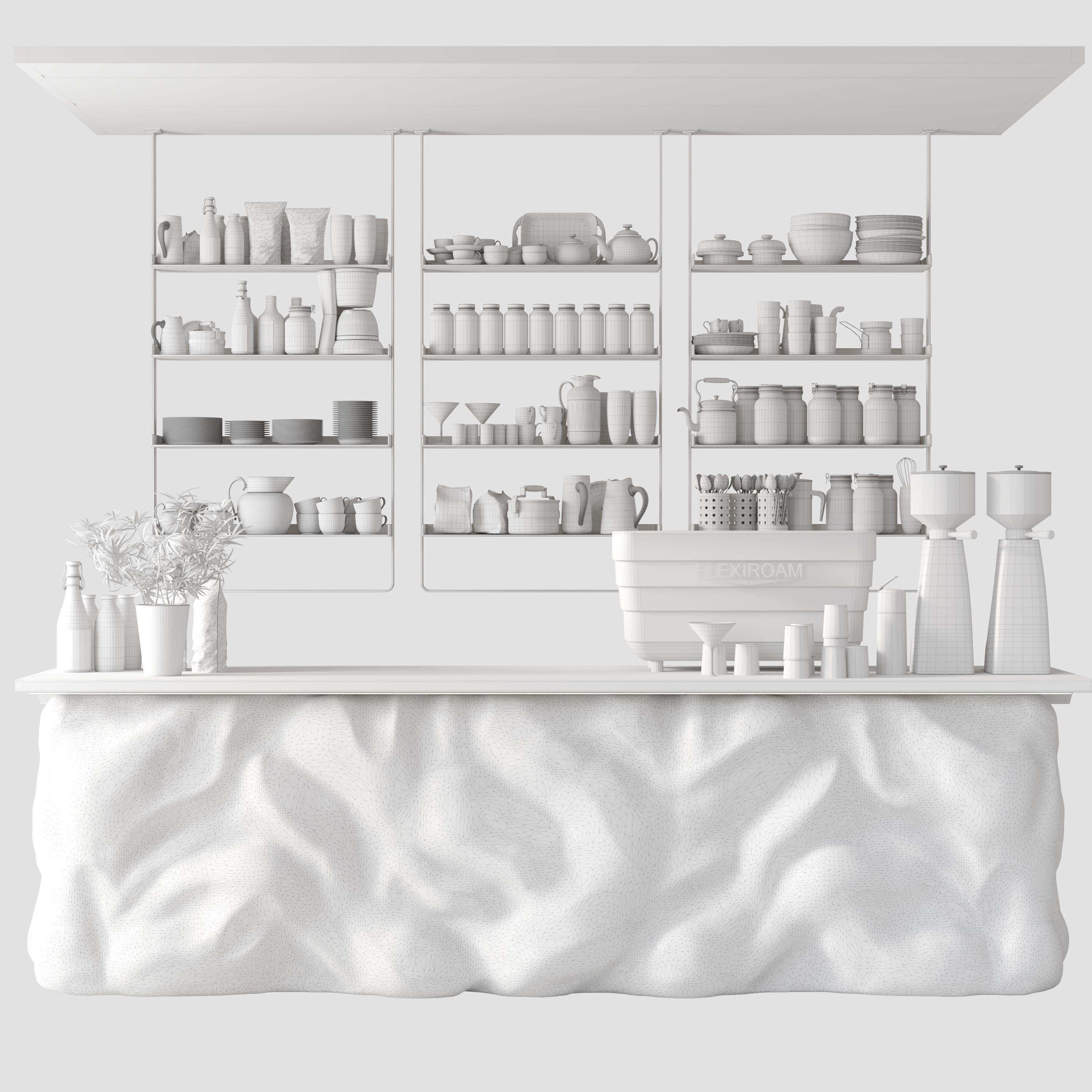 Design project of a coffee shop with dishes and coffee machine 3D model_2