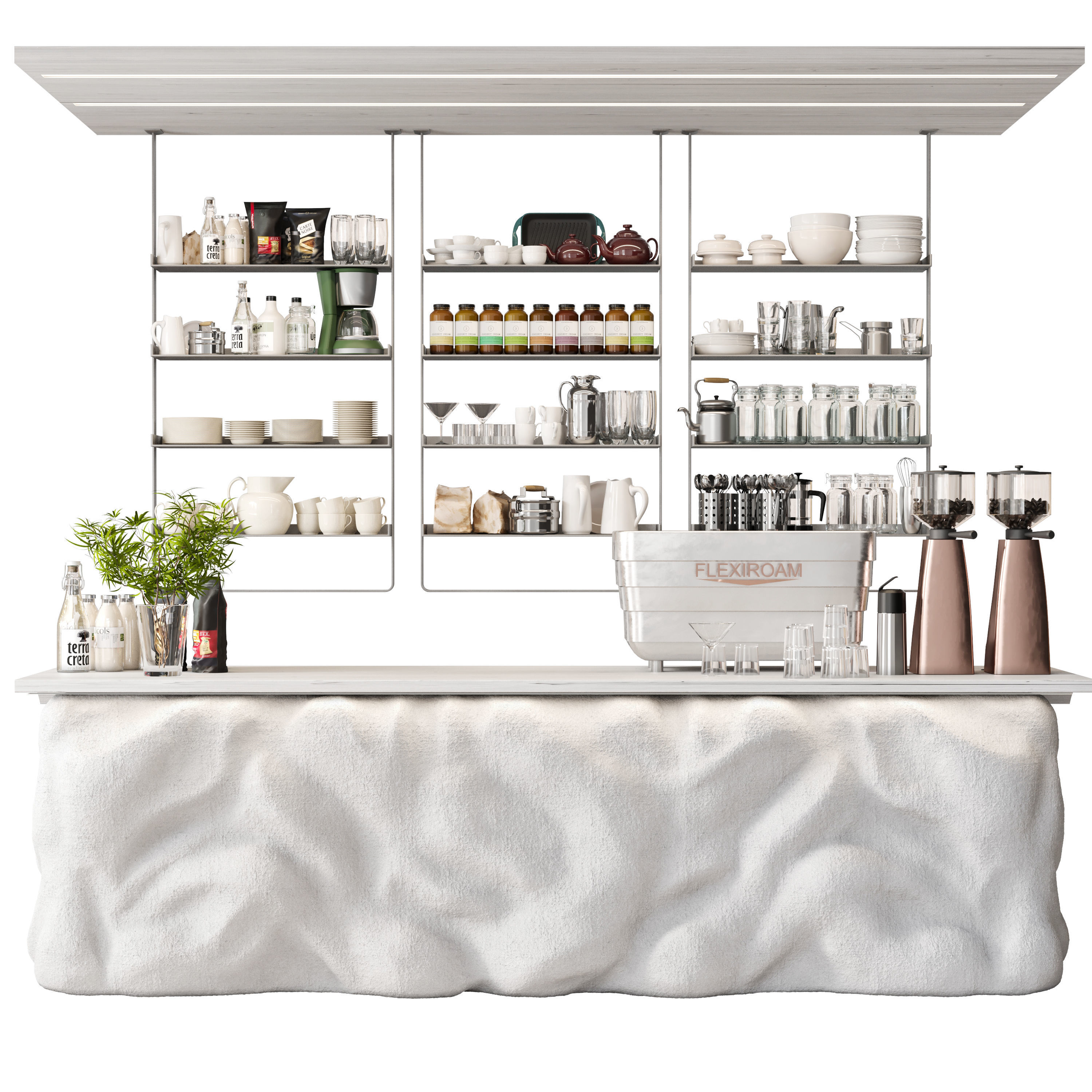 Design project of a coffee shop with dishes and coffee machine 3D model_4