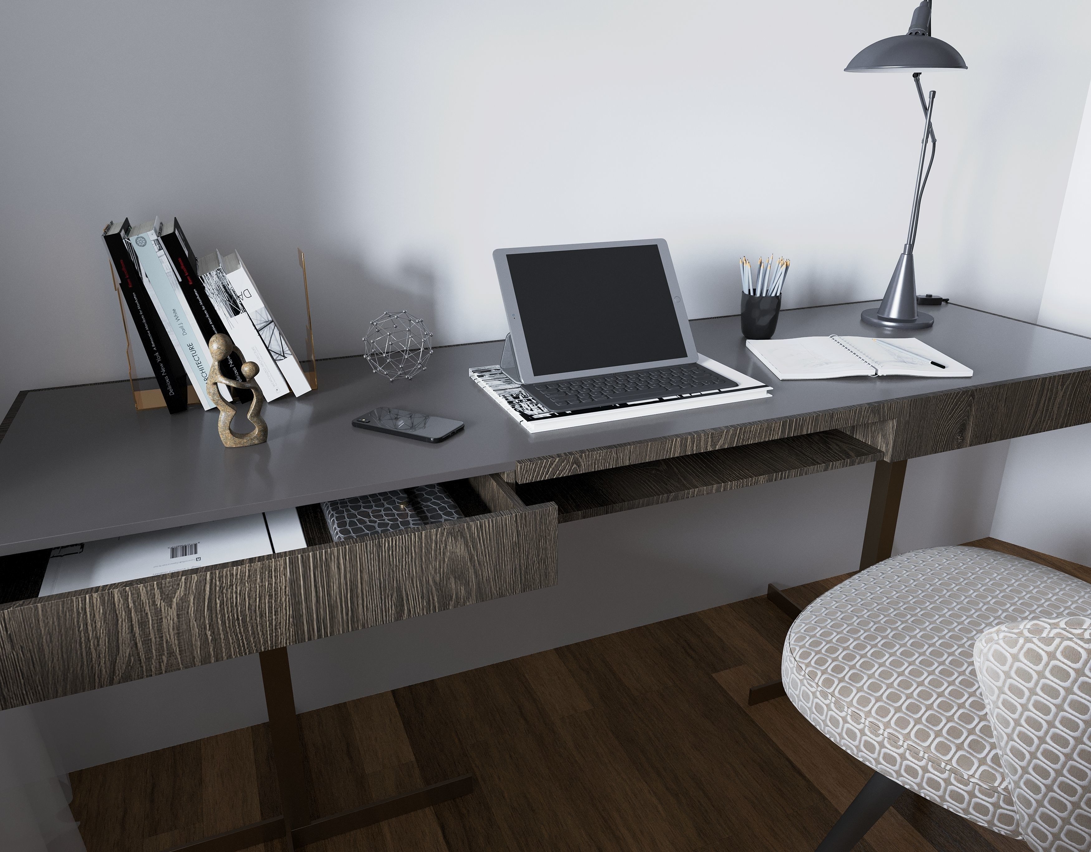 Desk with chair 3D model_1