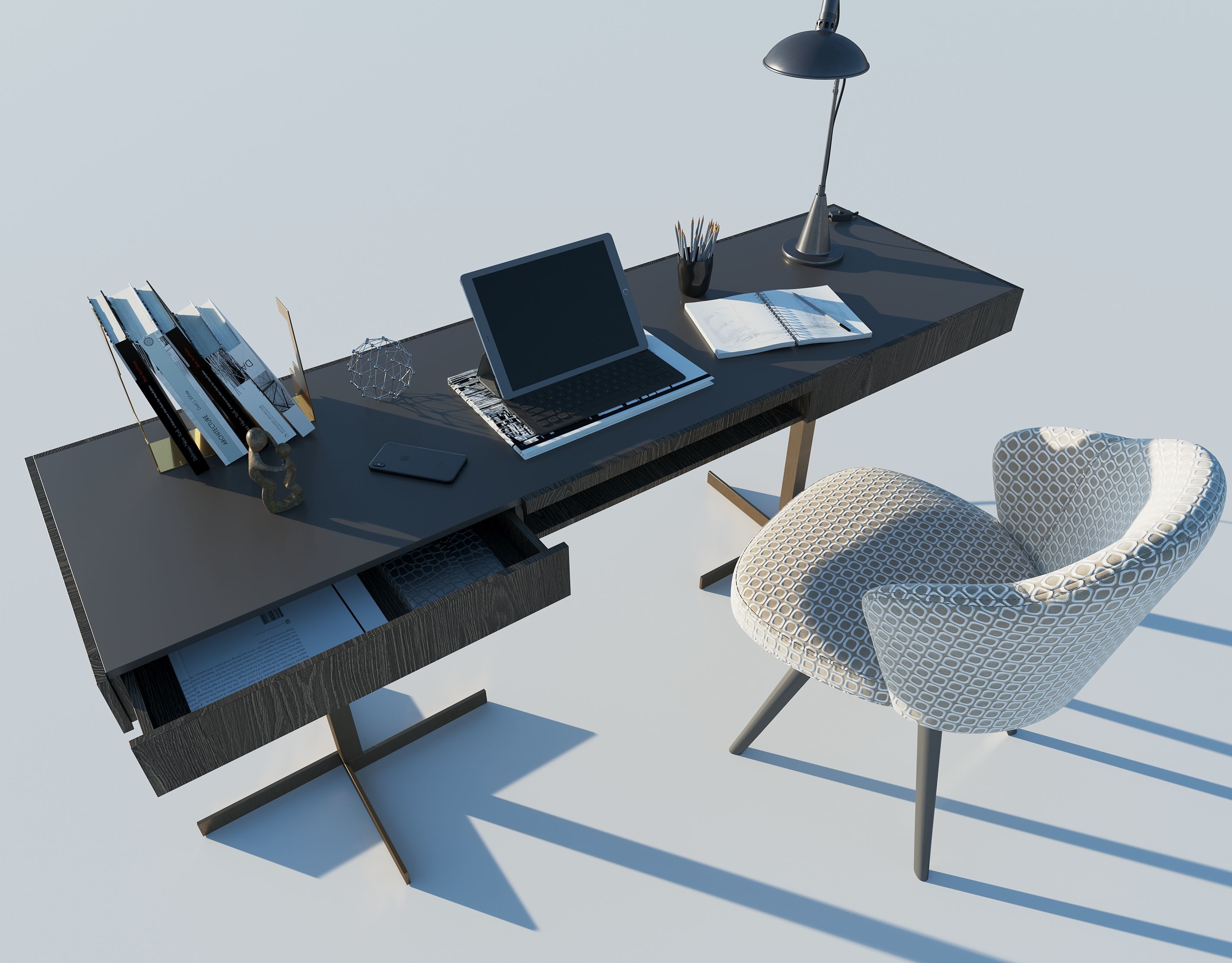 Desk with chair 3D model_3