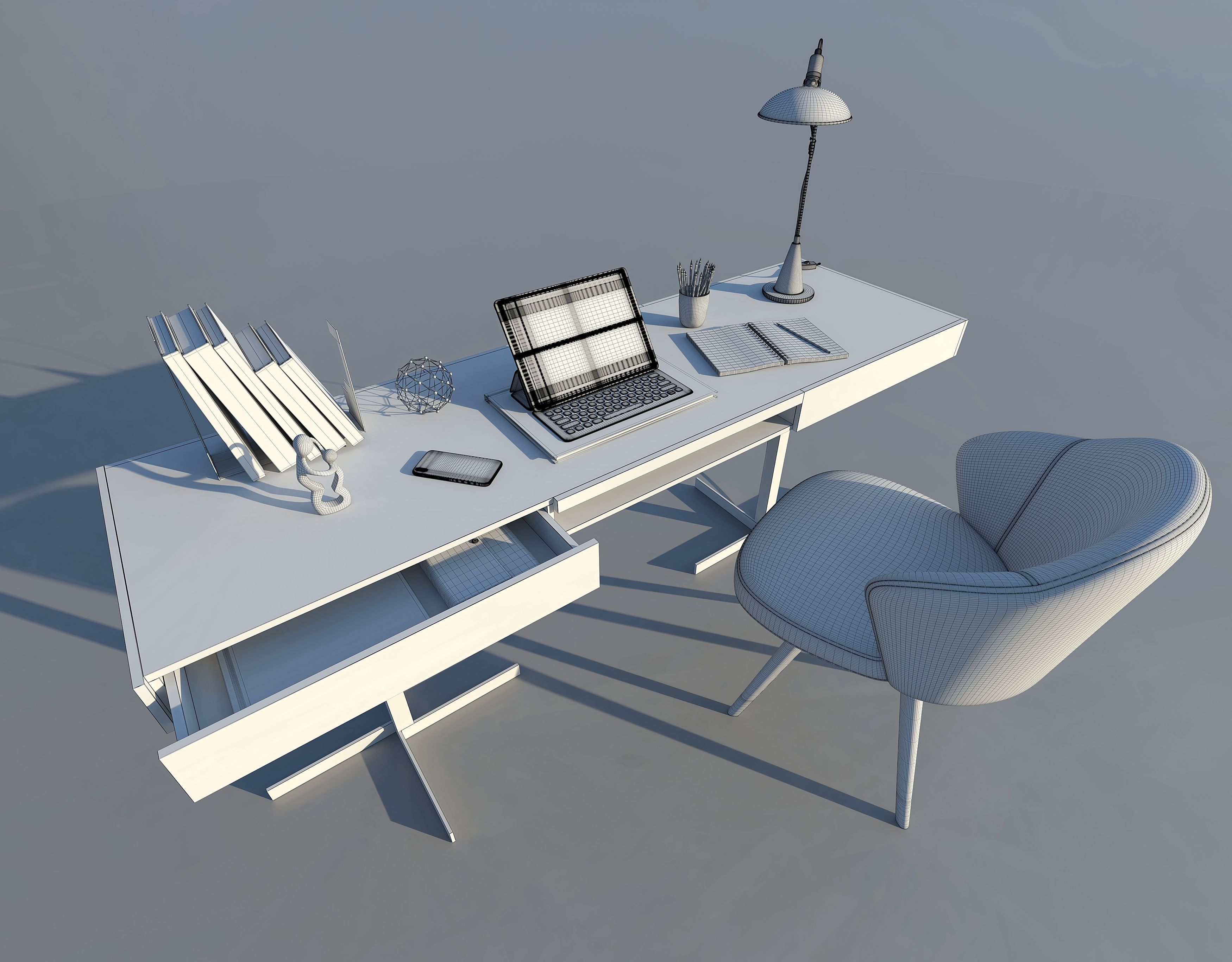 Desk with chair 3D model_4