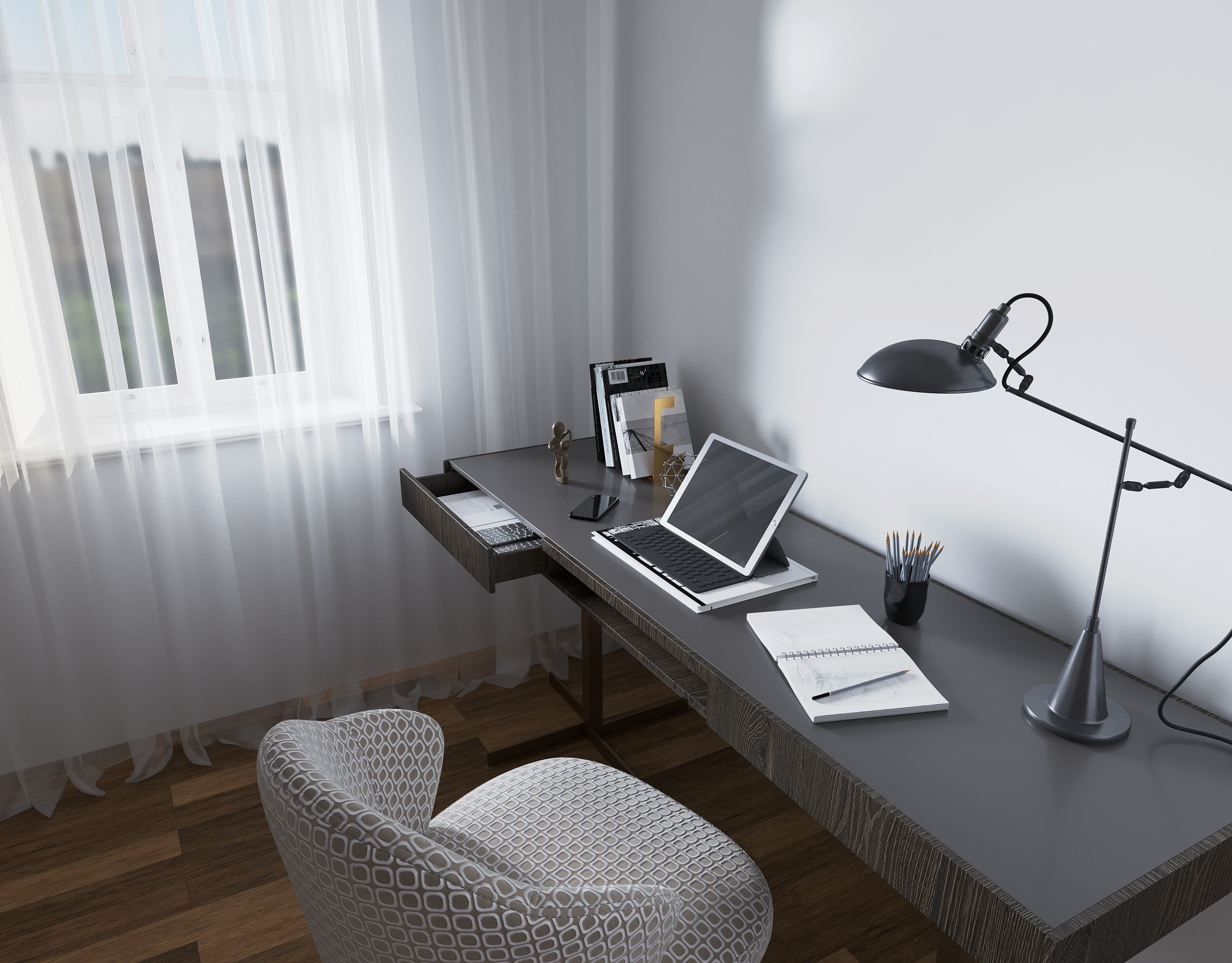 Desk with chair 3D model_2