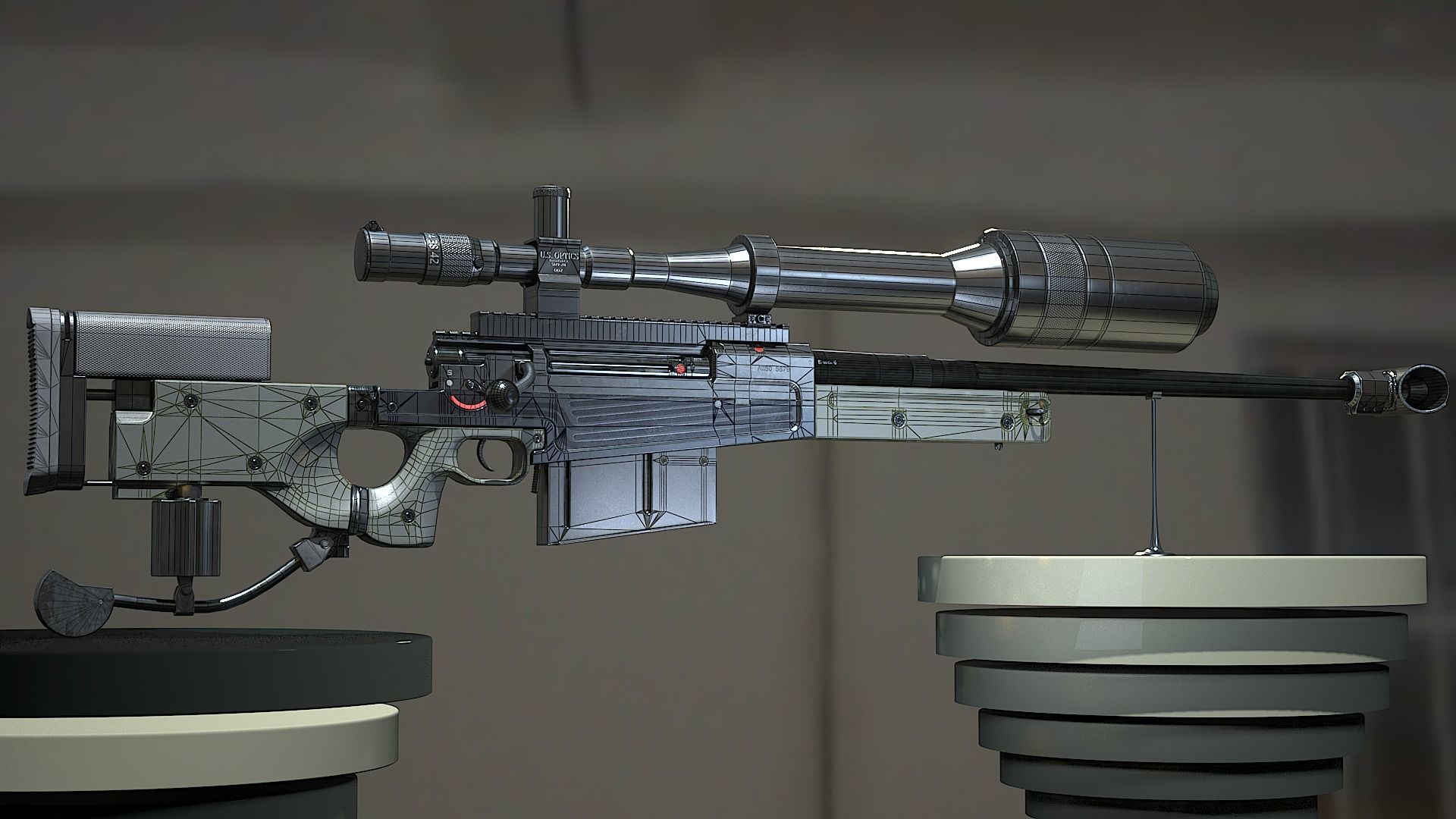 Accuracy International AW50-50 BMG Rifle - Low poly model Low-poly 3D model_8