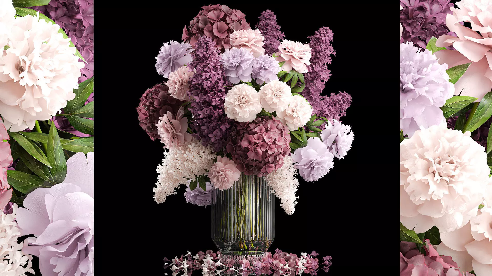 Festive bouquet of flowers vase lilac hydrangea 335 3D model