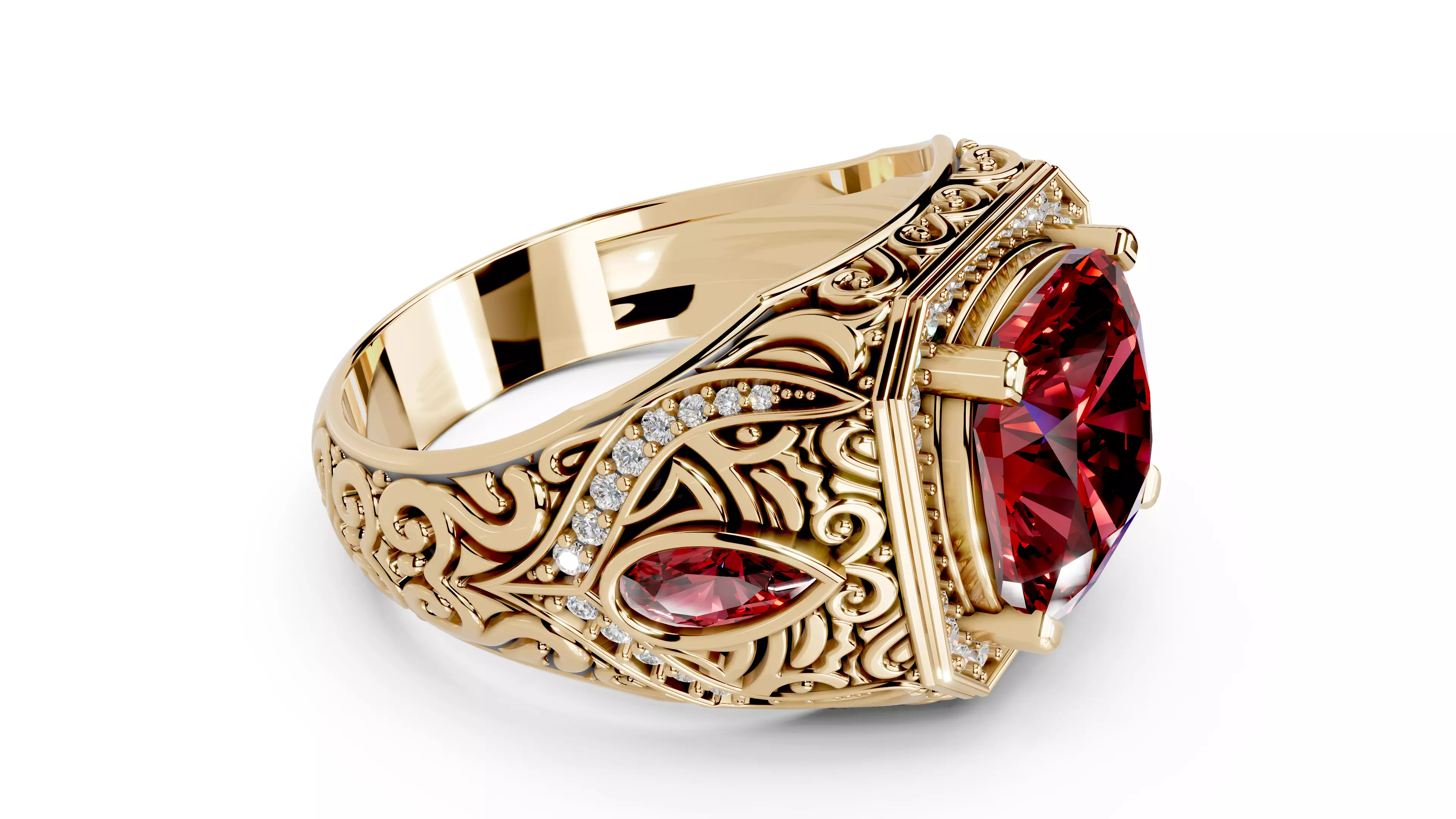 Turkish Men Trendy Ethnic Style Inlaid Red Ruby Domineering Ring 3D print model_18