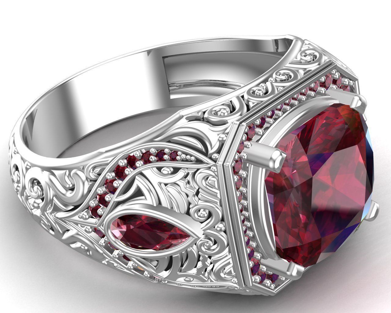 Turkish Men Trendy Ethnic Style Inlaid Red Ruby Domineering Ring 3D print model_35