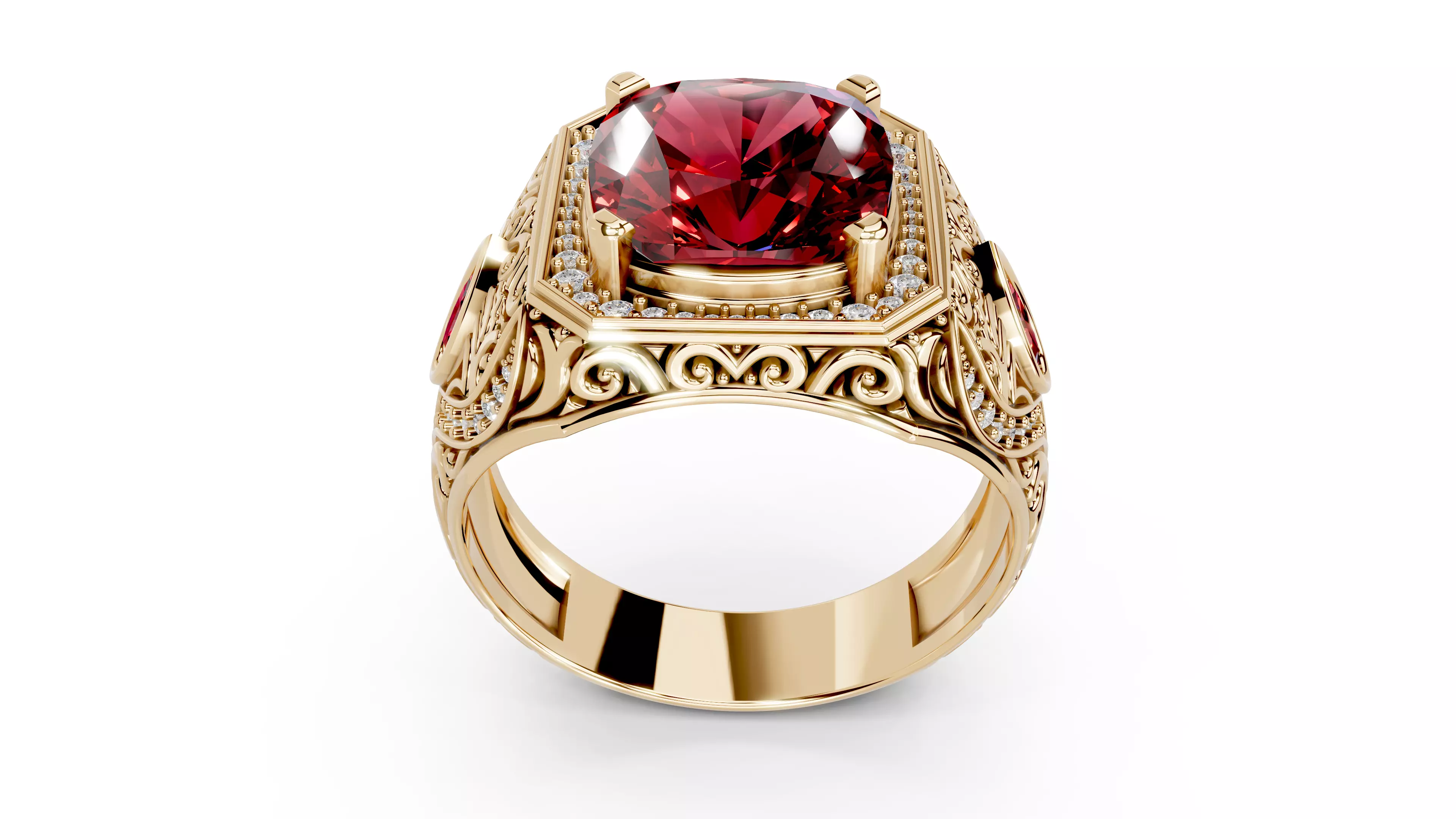 Turkish Men Trendy Ethnic Style Inlaid Red Ruby Domineering Ring 3D print model_8