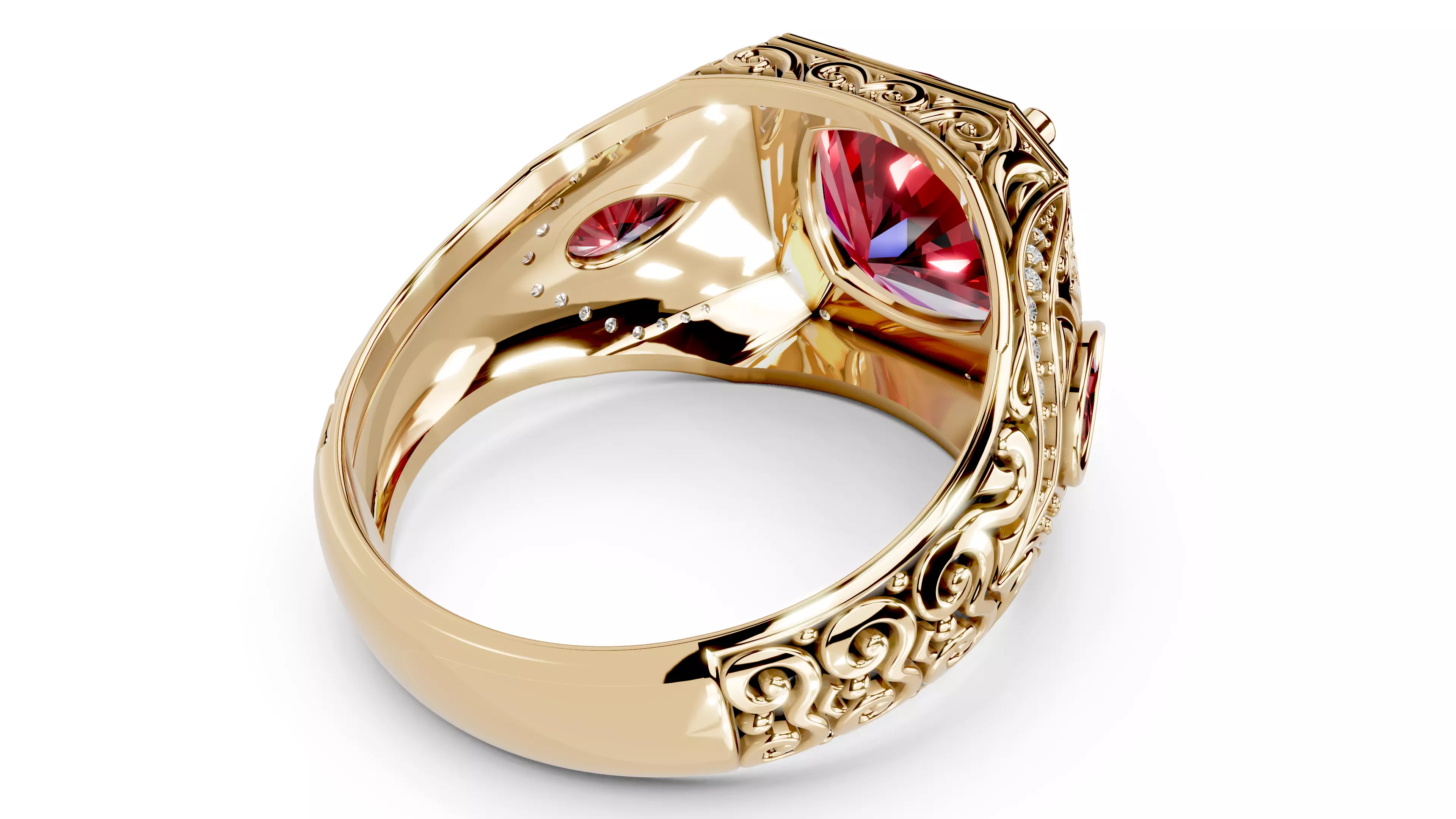 Turkish Men Trendy Ethnic Style Inlaid Red Ruby Domineering Ring 3D print model_10
