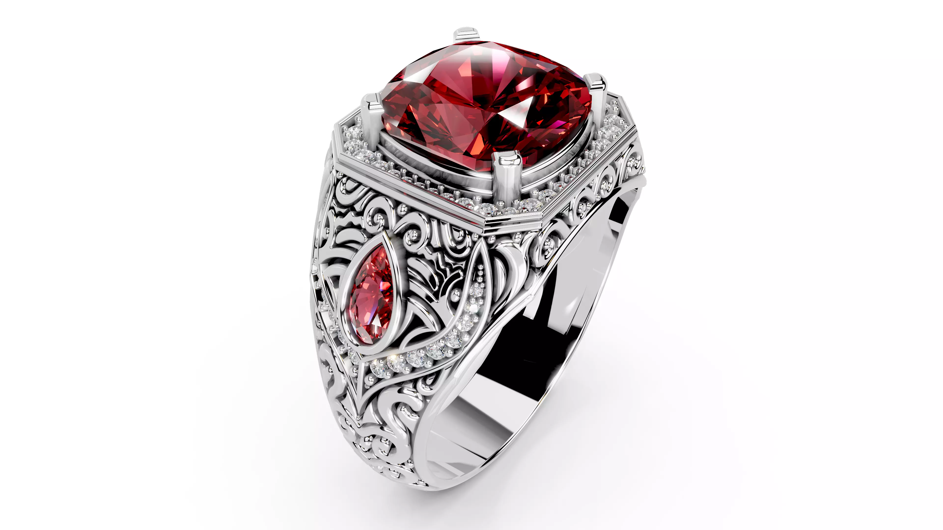 Turkish Men Trendy Ethnic Style Inlaid Red Ruby Domineering Ring 3D print model_15