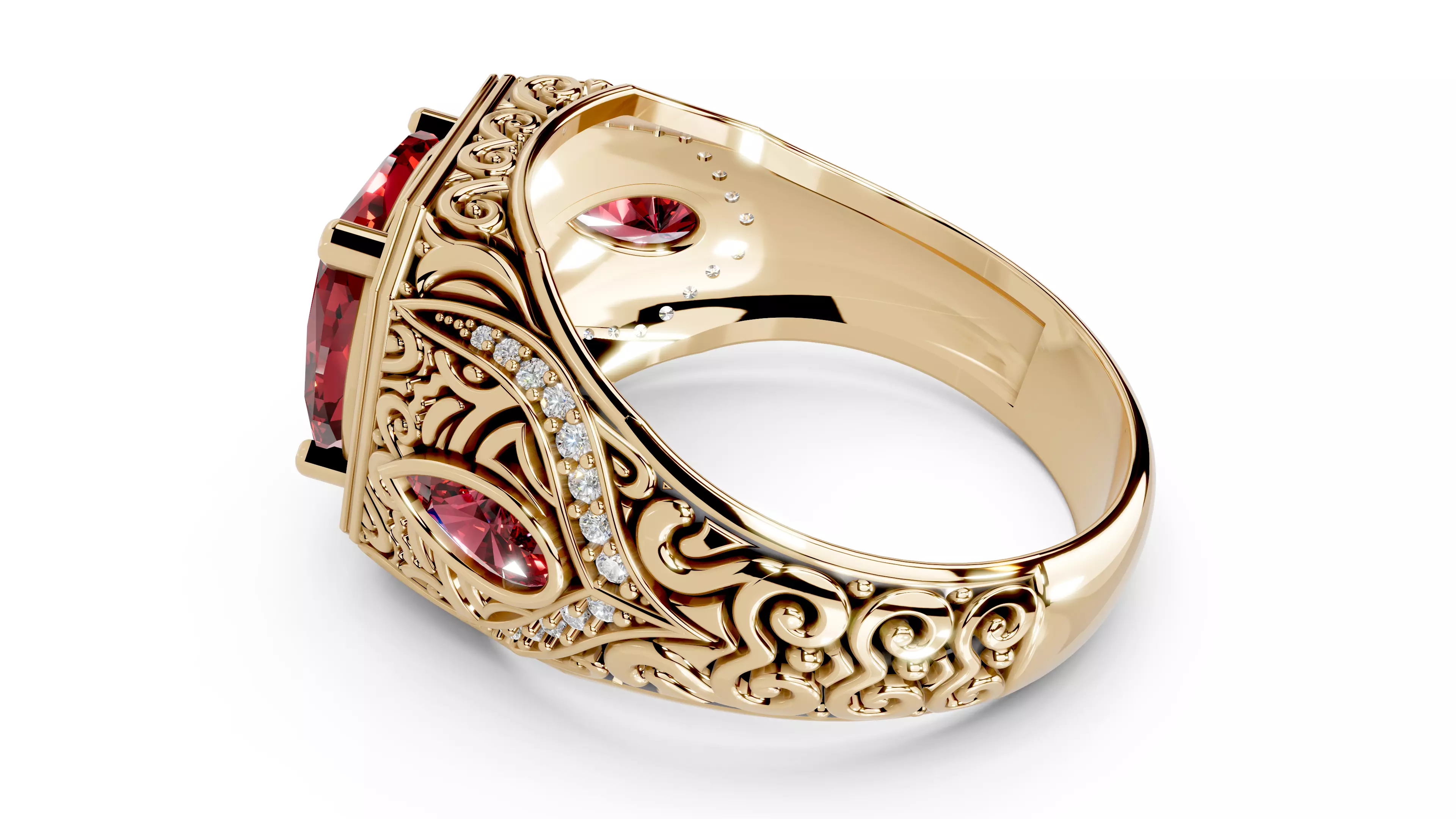 Turkish Men Trendy Ethnic Style Inlaid Red Ruby Domineering Ring 3D print model_20