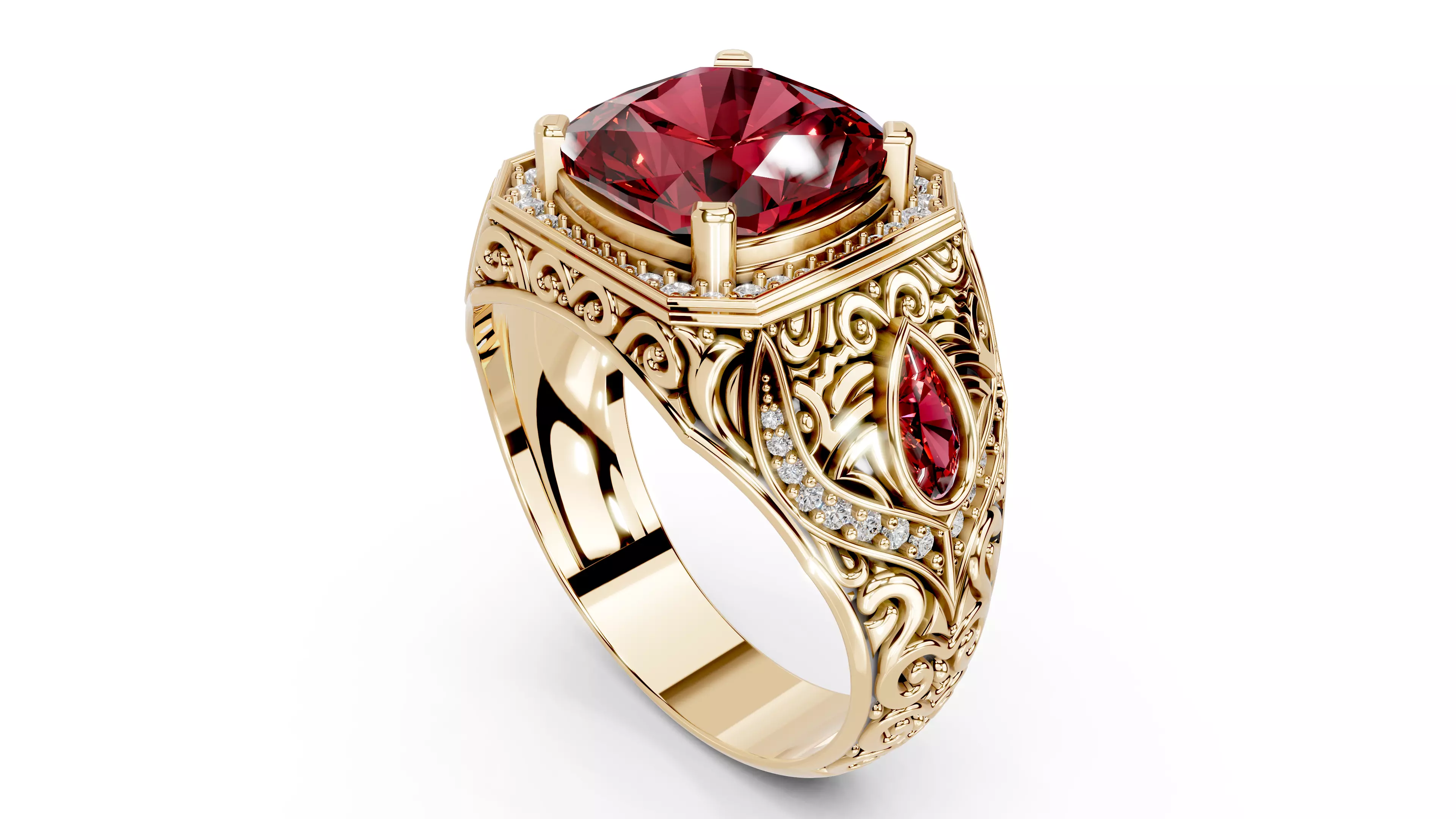 Turkish Men Trendy Ethnic Style Inlaid Red Ruby Domineering Ring 3D print model_12