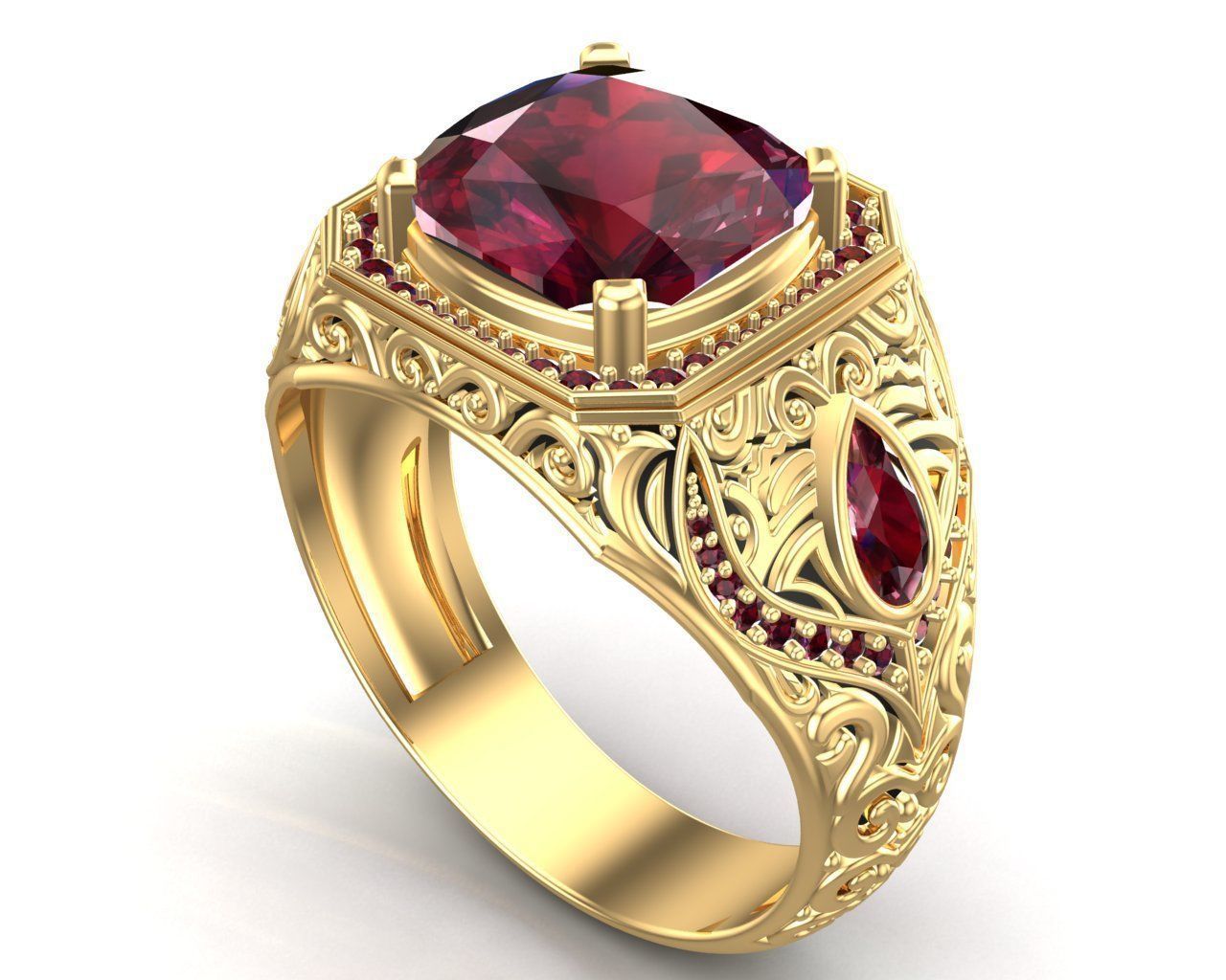 Turkish Men Trendy Ethnic Style Inlaid Red Ruby Domineering Ring 3D print model_28