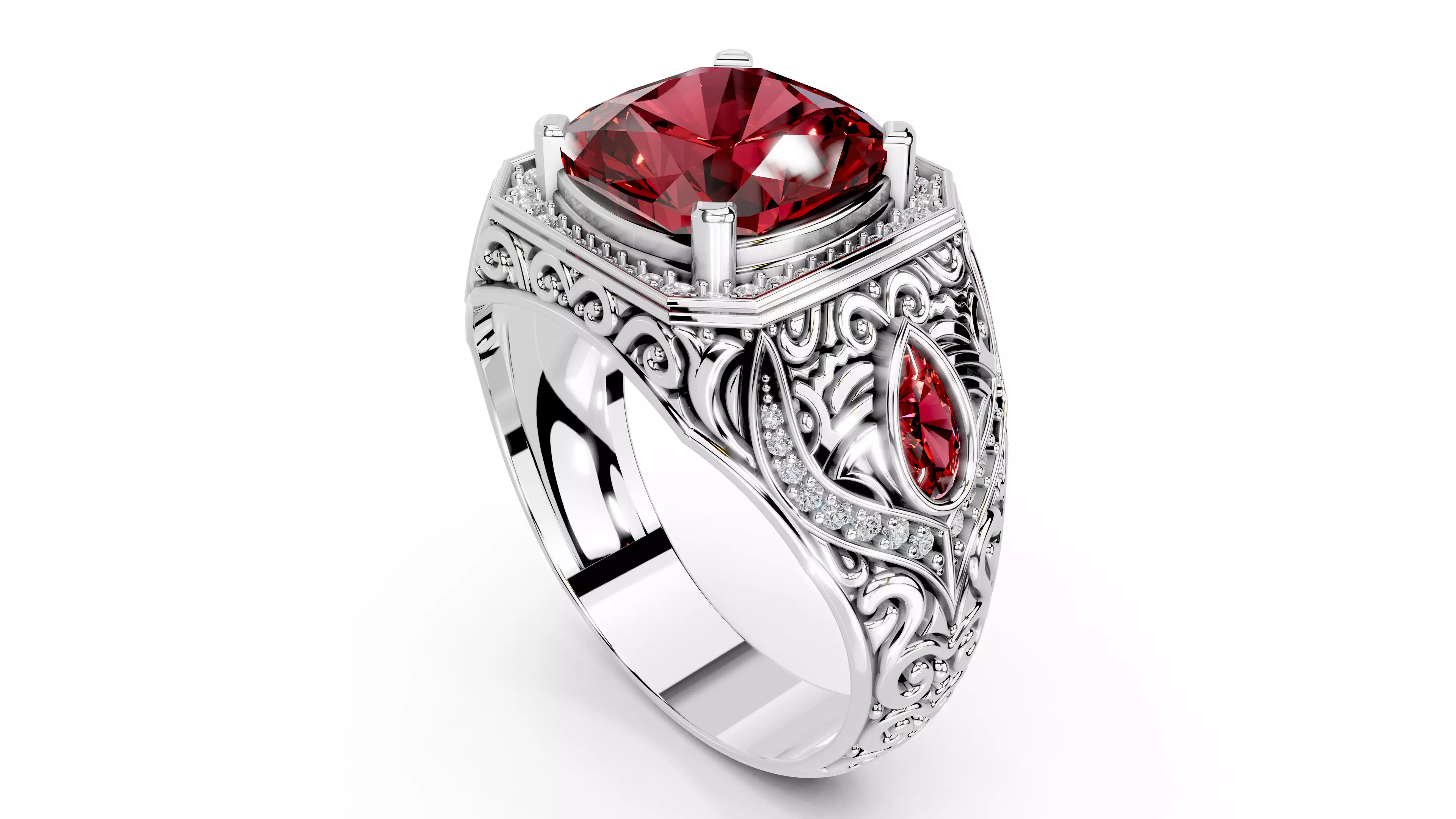 Turkish Men Trendy Ethnic Style Inlaid Red Ruby Domineering Ring 3D print model_13