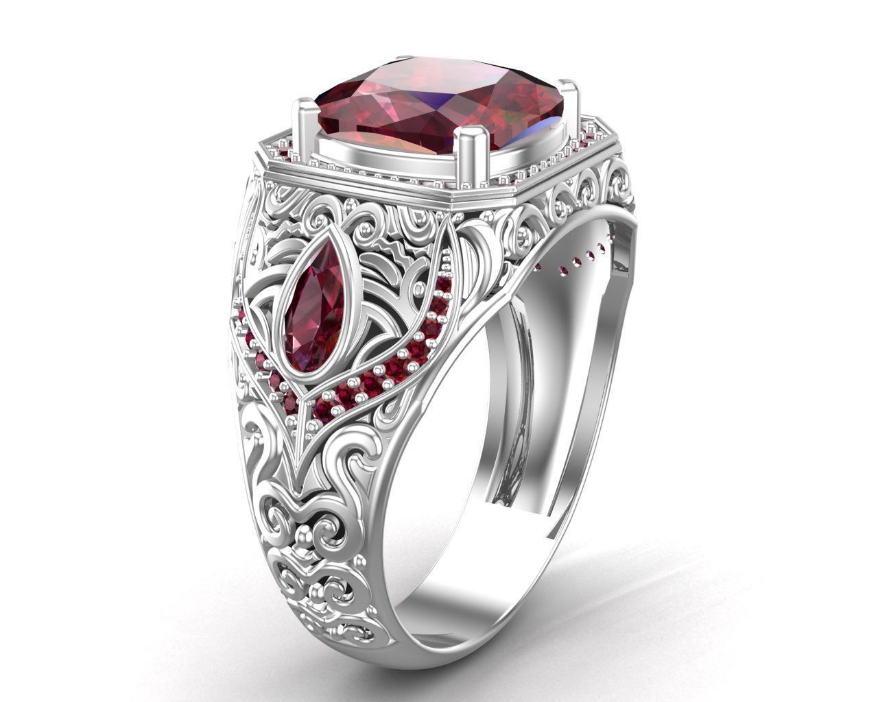 Turkish Men Trendy Ethnic Style Inlaid Red Ruby Domineering Ring 3D print model_33