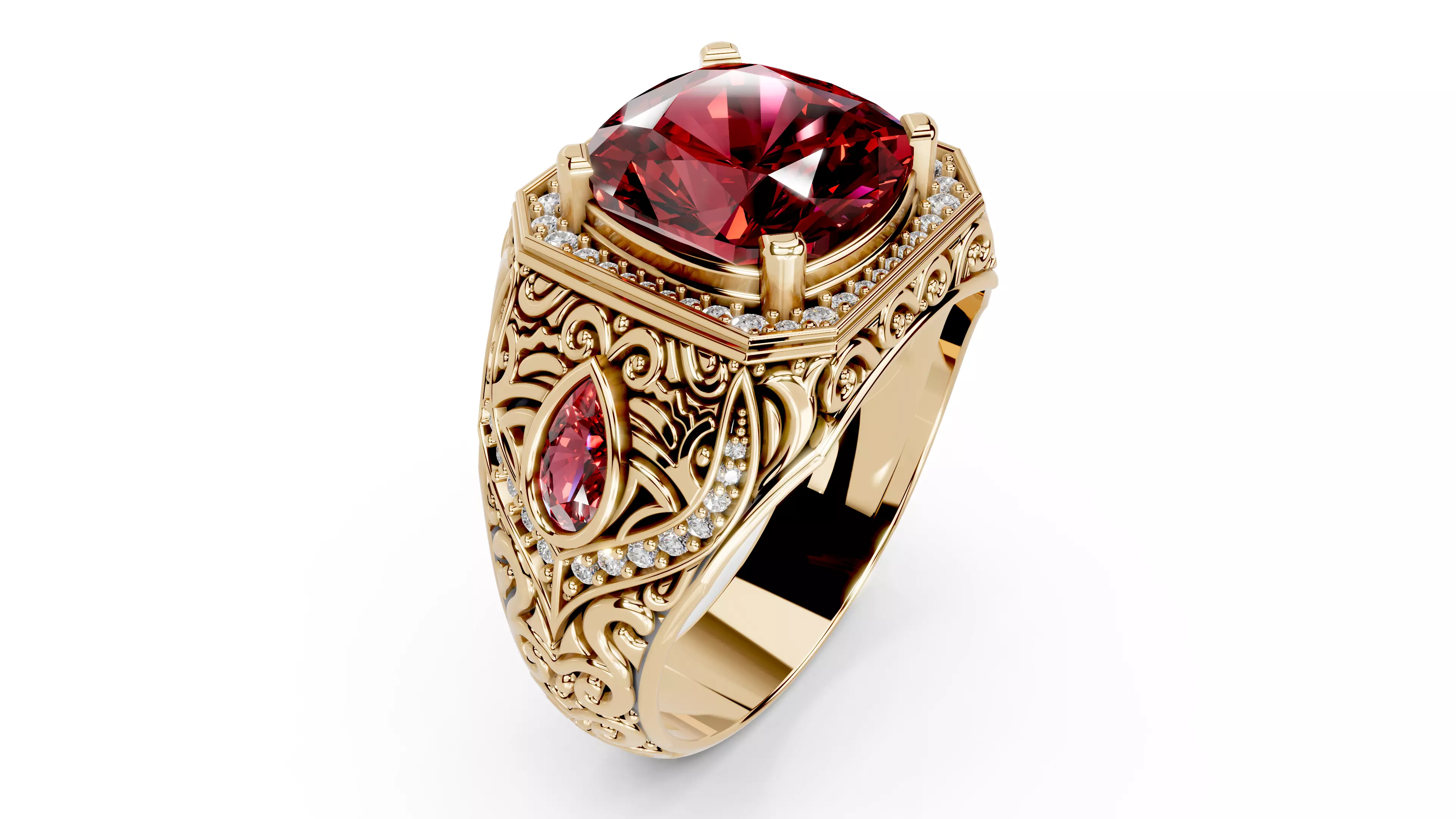 Turkish Men Trendy Ethnic Style Inlaid Red Ruby Domineering Ring 3D print model_14