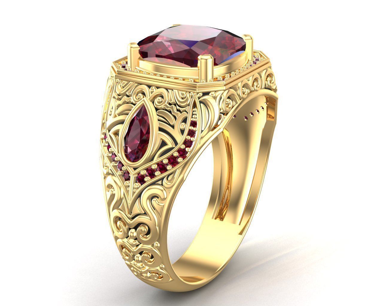 Turkish Men Trendy Ethnic Style Inlaid Red Ruby Domineering Ring 3D print model_34
