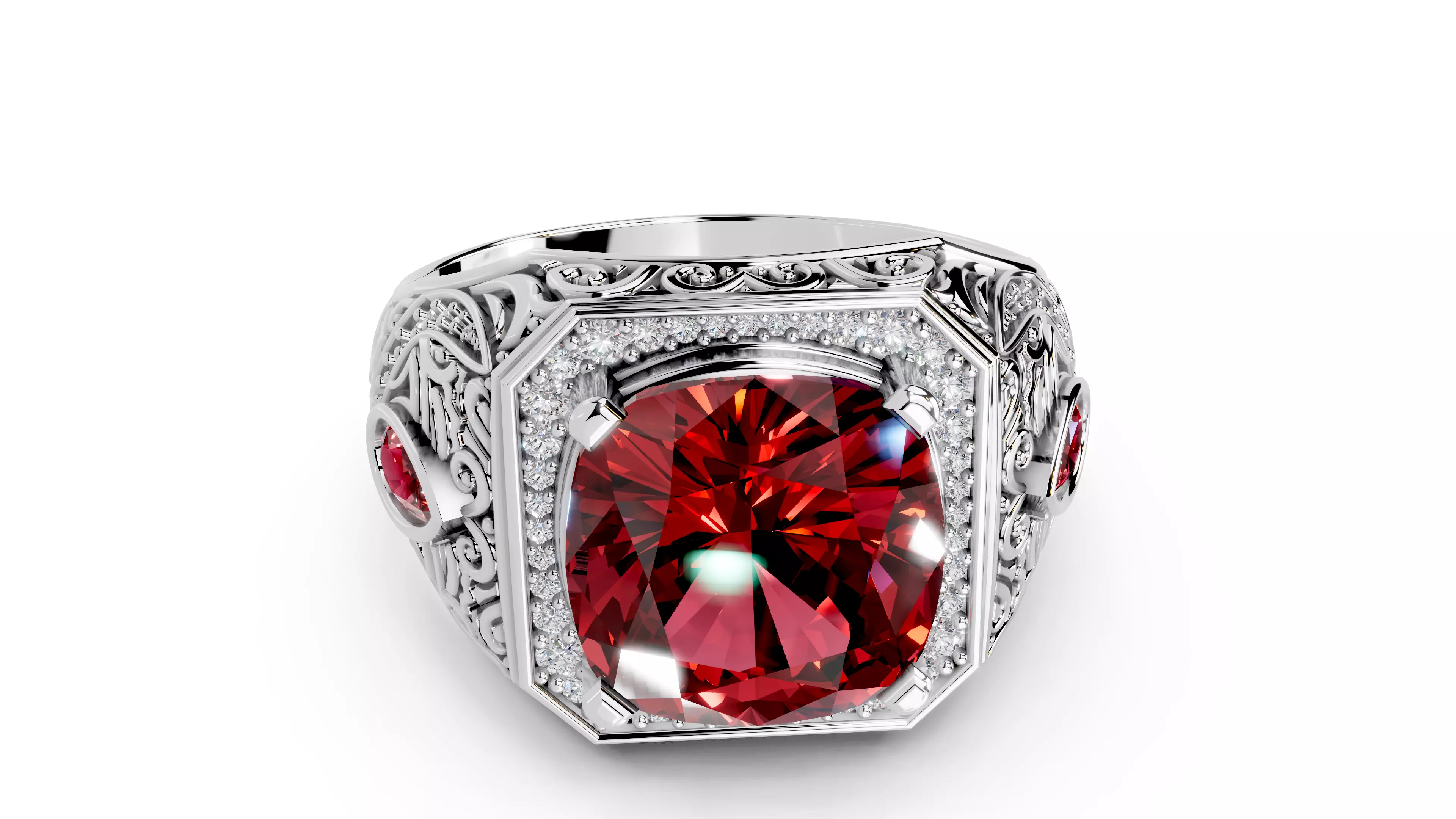 Turkish Men Trendy Ethnic Style Inlaid Red Ruby Domineering Ring 3D print model_23