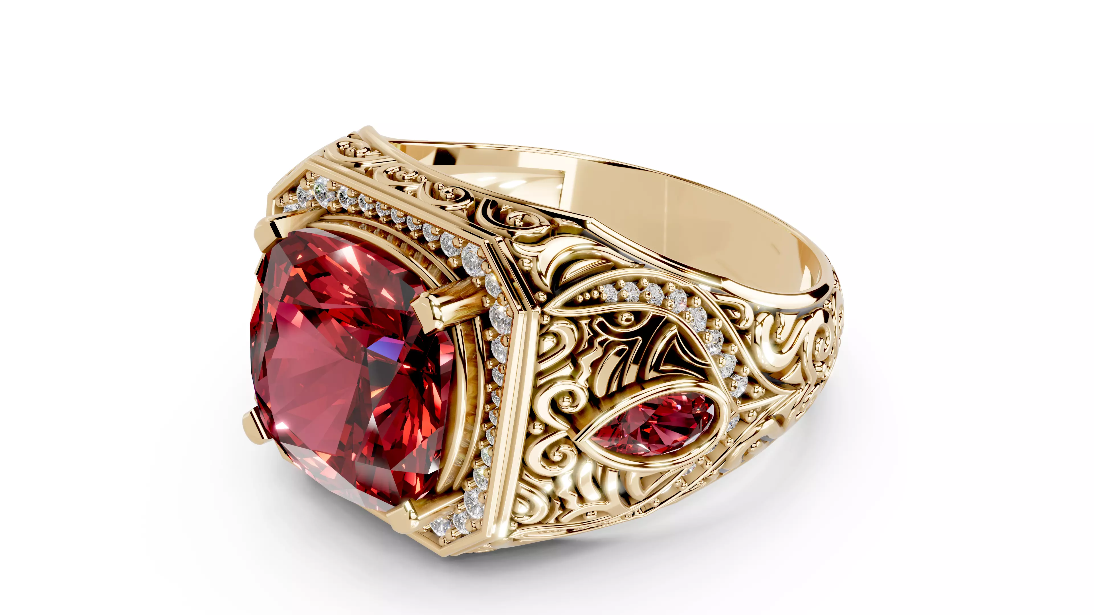 Turkish Men Trendy Ethnic Style Inlaid Red Ruby Domineering Ring 3D print model_0