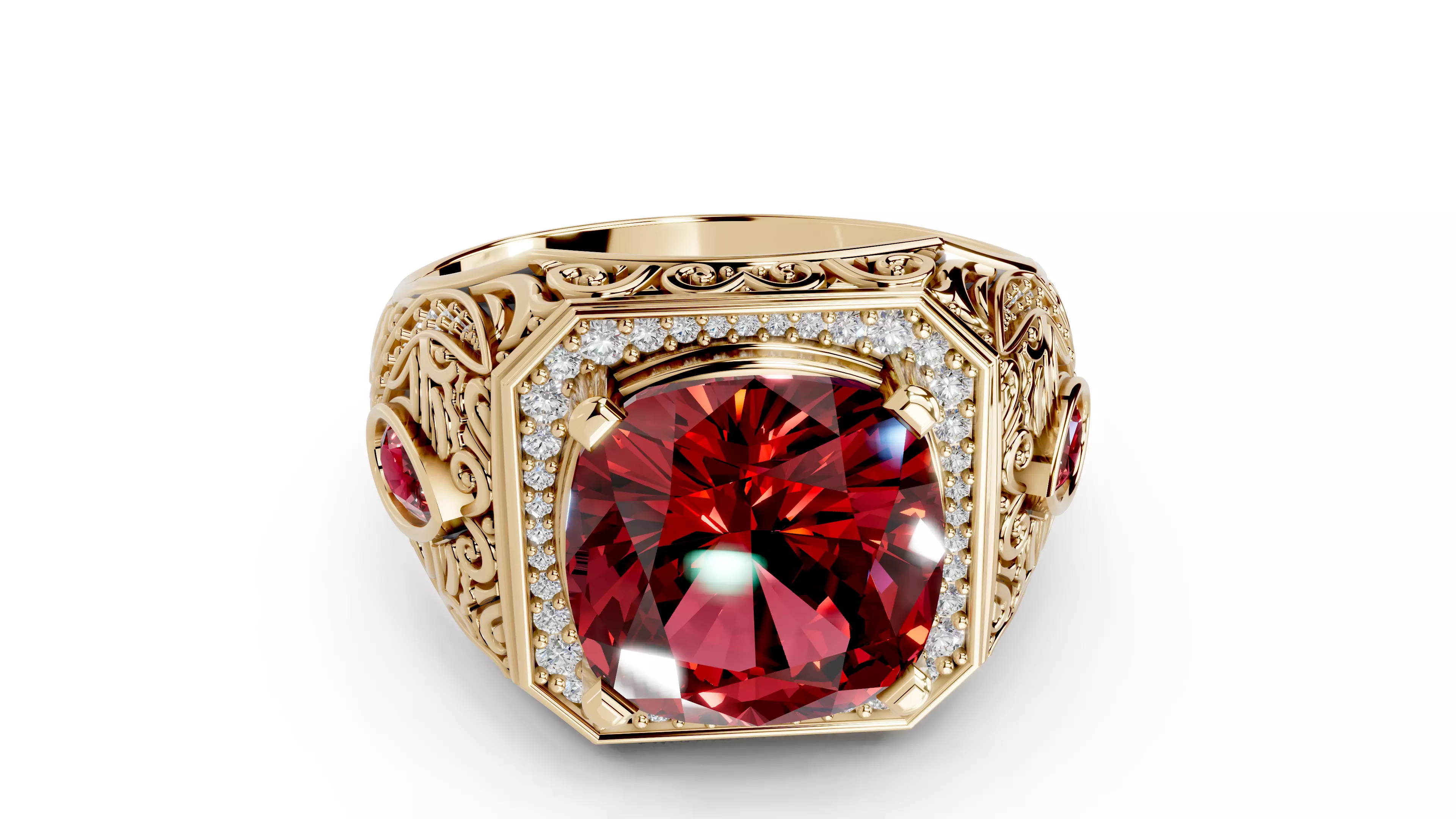 Turkish Men Trendy Ethnic Style Inlaid Red Ruby Domineering Ring 3D print model_22