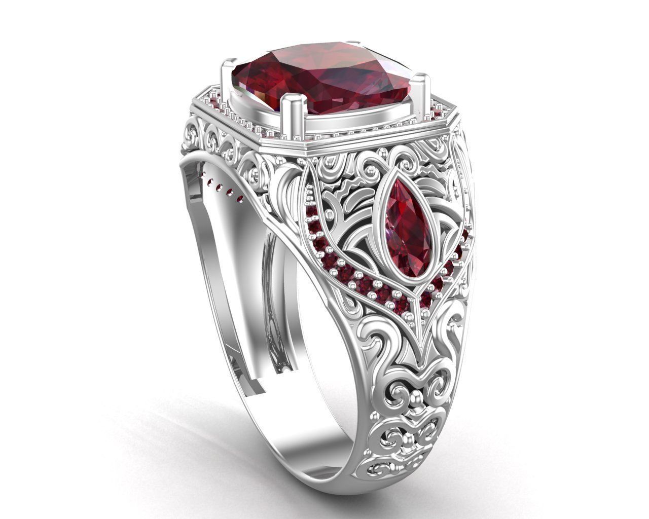 Turkish Men Trendy Ethnic Style Inlaid Red Ruby Domineering Ring 3D print model_29