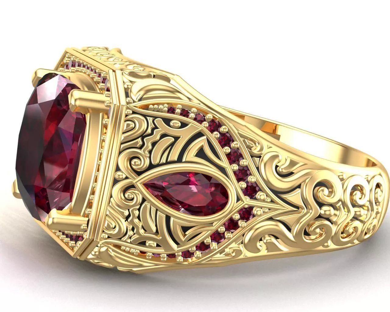 Turkish Men Trendy Ethnic Style Inlaid Red Ruby Domineering Ring 3D print model_26