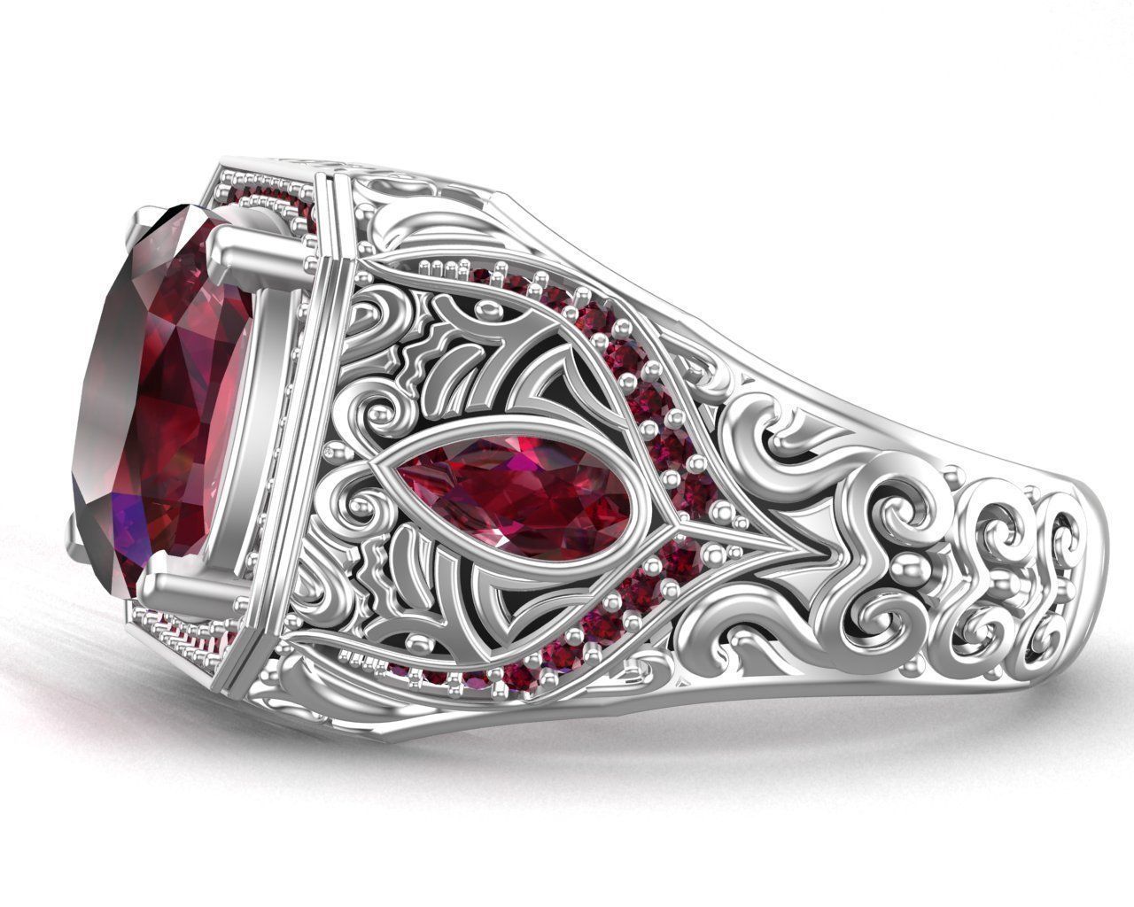 Turkish Men Trendy Ethnic Style Inlaid Red Ruby Domineering Ring 3D print model_27